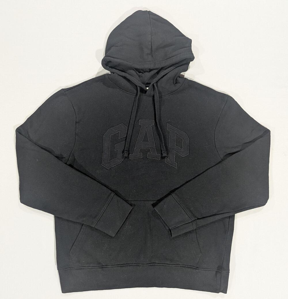 Gap Hoodie Mens M Black Fleece Pullover Logo Graphic Kangaroo Pocket Casual